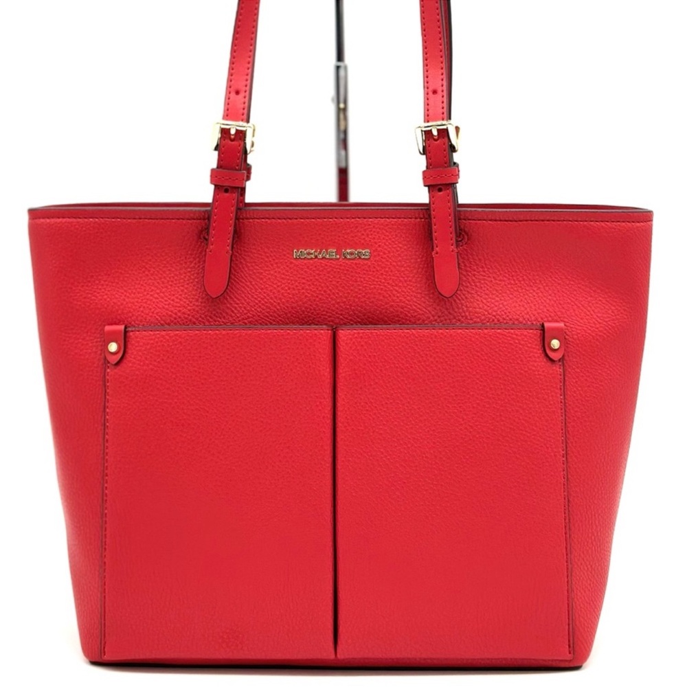 Michael Kors Jet Set Medium Pocket Tote Bag Red/Gold - Picture 2 of 10